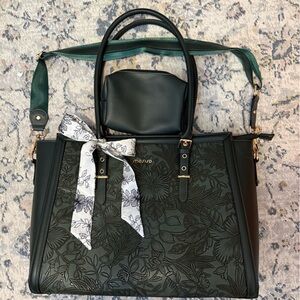 Monso Dark Green Floral Tote Bag